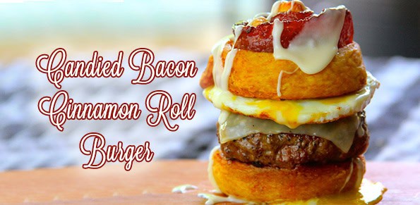 Candied Bacon Cinnamon Roll Burger