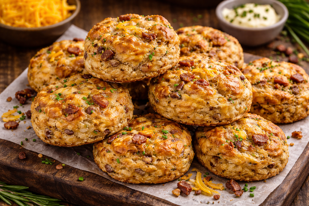 Golden bacon and cheddar scone